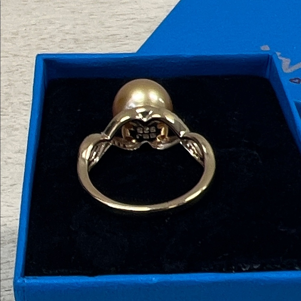 NIB - JTV Golden South Sea Pearl & Moissanite Ring 18k Gold over Silver – Sz 8 - Picture 8 of 11
